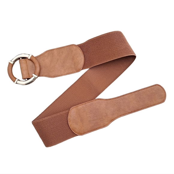 Womens elastic corset wide brown faux leather corset stretch boho waist belt - Picture 12 of 13